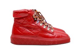 Chanel Red Logo High Top Trainer - Size 38.5