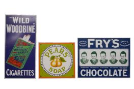 THREE ENAMEL ADVERTISING SIGNS