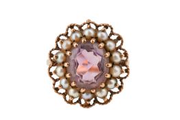 AN AMETHYST AND SEED PEARL RING
