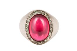 A SYNTHETIC RUBY RING