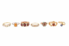 SEVEN GEM-SET RINGS