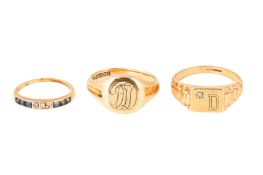 THREE 9 CARAT YELLOW GOLD RINGS