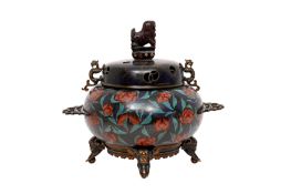 A VERY LARGE CHINESE CLOISONNE CENSER AND COVER