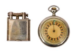 A 1920S AMERICAN NICKEL PLATED ROULETTE WHEEL POCKET WATCH