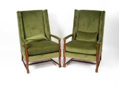 A pair of Pickering wing armchairs of generous proportions