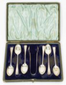 A cased set of silver coffee spoons