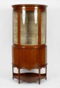 An Edwardian mahogany and inlaid half round display cabinet,