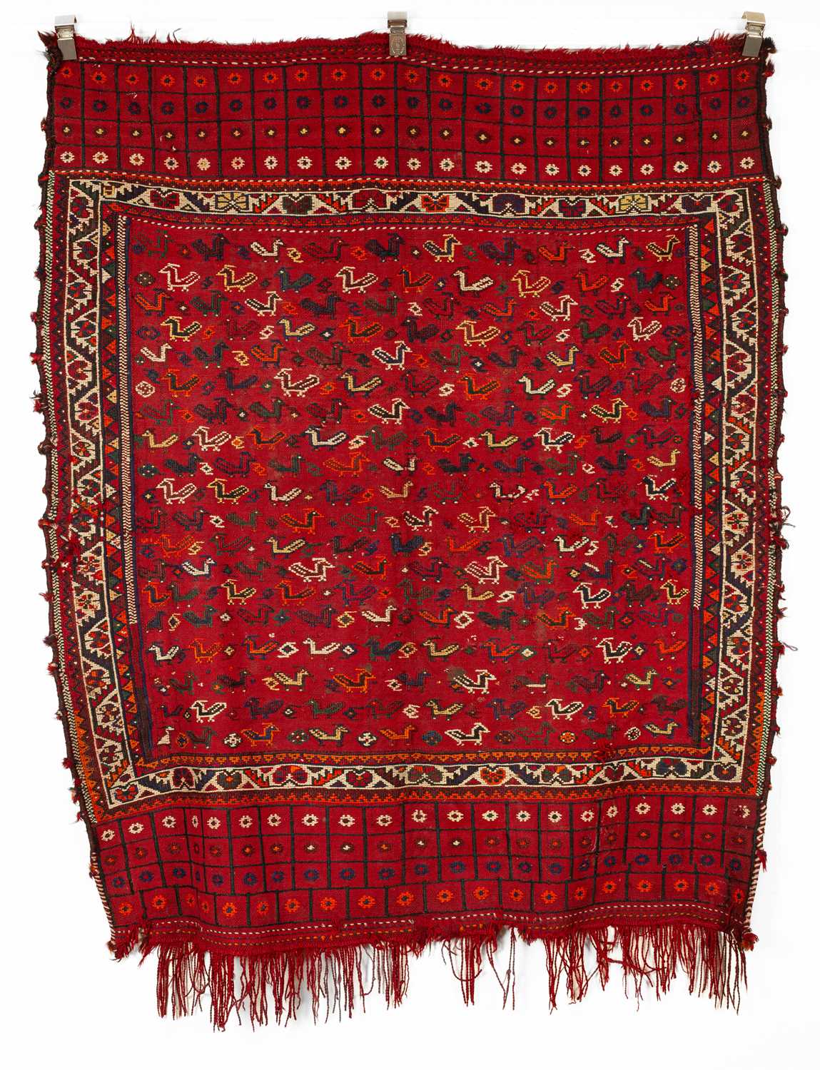 A Kashgai flatweave and embroidered hanging
