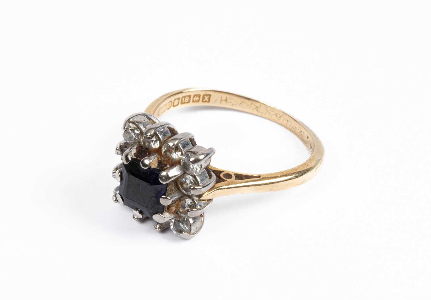 A sapphire and diamond square cluster ring - Image 4 of 4