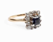 A sapphire and diamond square cluster ring
