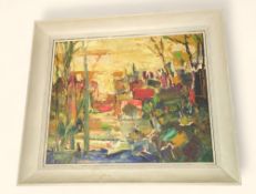 A SAUTON - Landscape with trees, palette knife oil