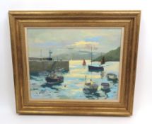 ERIC WARD (b.1949): BOATS IN ST IVES HARBOUR, oil