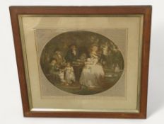 After GEORGE MORLAND - A Tea Garden, coloured engr