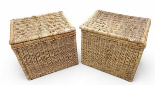 A pair of large wicker laundry baskets, 60cm high,