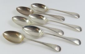 Six silver dessert spoons, rat tail pattern, Shef