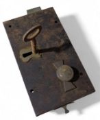 A 19th or early 20th century iron mortice lock wit