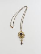 An Edwardian amethyst set pendant, 5cm long, indis