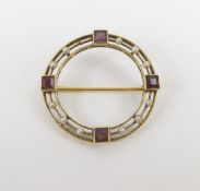 An Edwardian amethyst and seed pearl circlet brooc