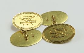 A pair of 18ct gold oval panel cufflinks, each pan