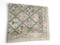 A 20th century cotton throw with coloured silk cha