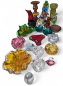 A quantity of coloured glass items including a Mur
