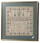 An early Victorian sampler worked in coloured silk