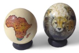 A South African souvenir ostrich egg painted with