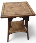 An Edwardian marquetry topped oak two tier table 7