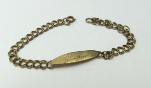 A 9ct gold lozenge shaped ID bar, with double curb