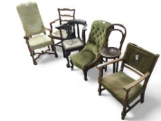 A square corner style armchair with decoratively c