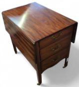 A mahogany drop leaf cabinet with six small drawer