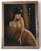 A c.1970's velvet painting of a nude, 59cms x 43cm