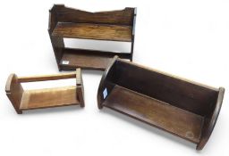 A set of oak wall hanging shelves, an set of oak t