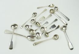 A small collection of silver mustard spoons, mixed dates