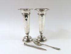 A pair of silver spill vases, by Charles Boyton, London, 1914,