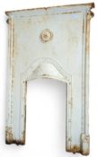 A metal white painted fire front, with central dec