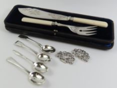 A case comprising a silver-plated serving fish kni