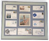 A framed and glazed display of a watercolour depic