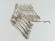 Twelve George IV Exeter silver fiddle pattern dessert forks, by George Ferris,