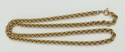 A 9ct gold round belcher link chain, 57cm long, 18