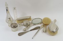 A silver dressing table set and other silver items