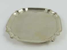 A Britannia-silver card tray of squared form, with