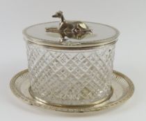 A silver-plated barrel and dish