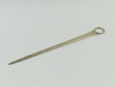 A Georgian silver meat skewer with ring at flat en