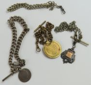 A silver graduated curb link watch chain, each lin