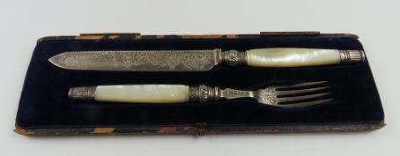 A Victorian silver and nacre serving set, within c