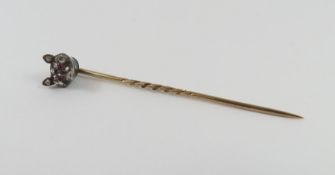 A Victorian fox mask stick pin, the fox mask set w
