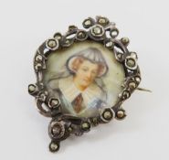 A French 19th century portrait brooch, the lady in