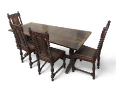 A stained-oak dining table