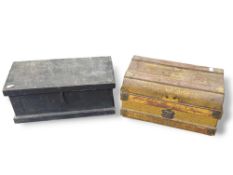 A yellow painted metal chest, together with a blac